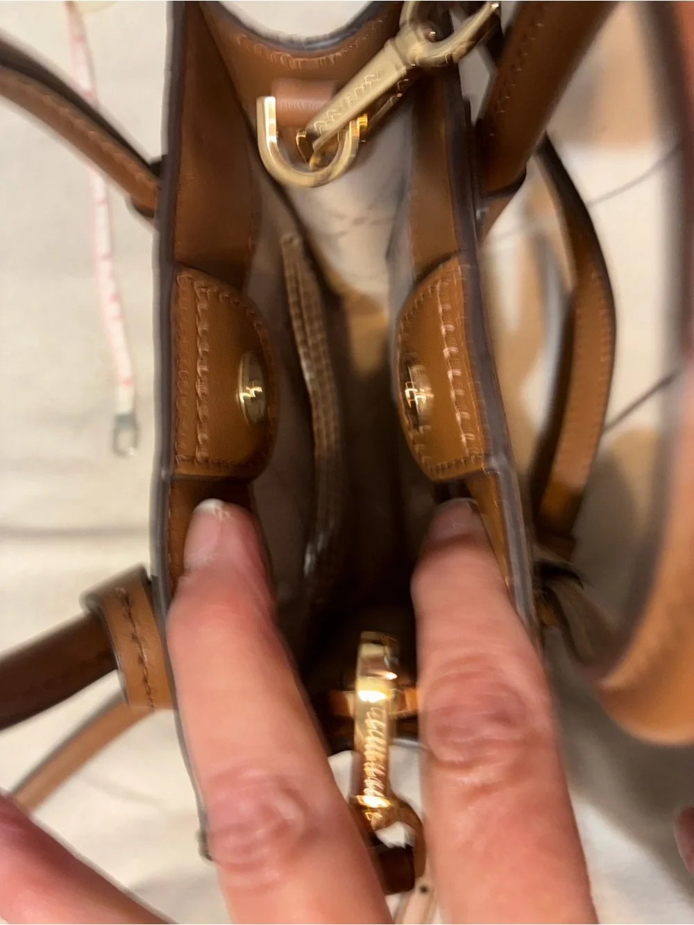 Michael Kors Brown Leather Mini Tote Crossbody with Gold MK Charm